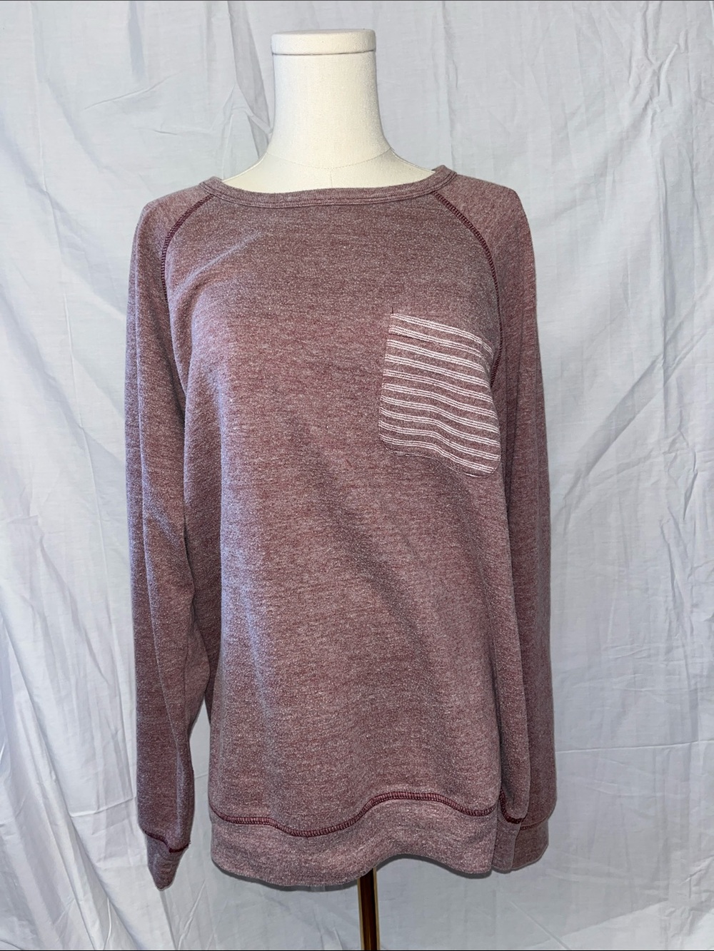 DC Women's Heathered Mauve Crewneck Sweater with Striped Pocket